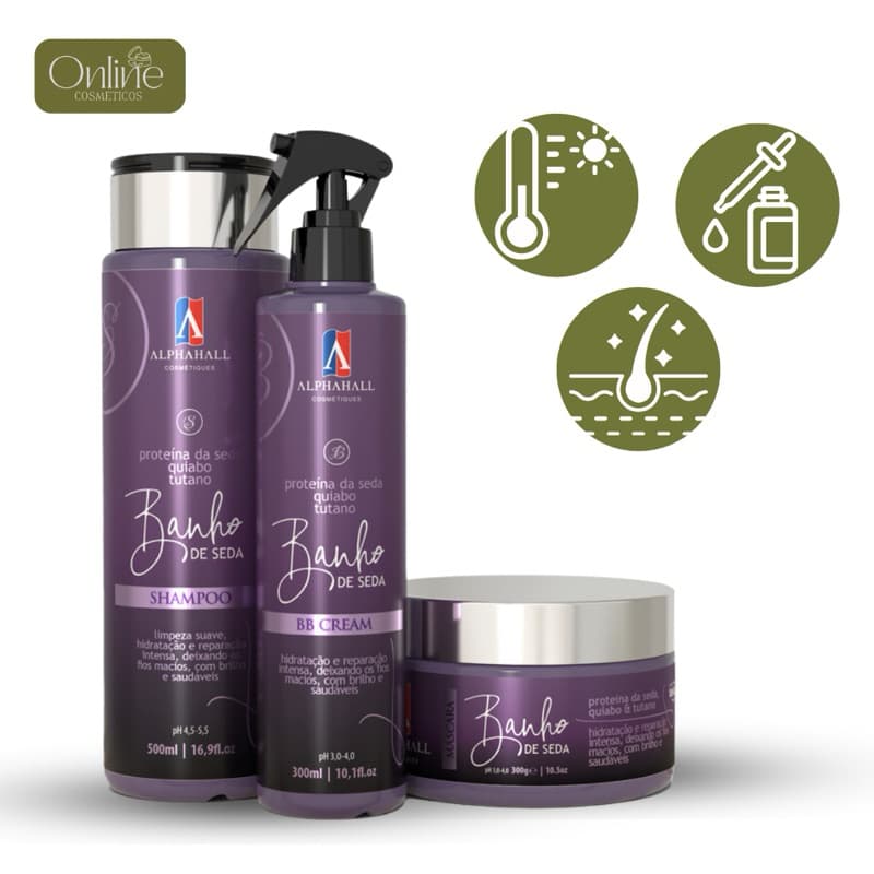Kit  Banho de Seda Shampoo Hidratação Bbcream Manutenção ALPHAHALL