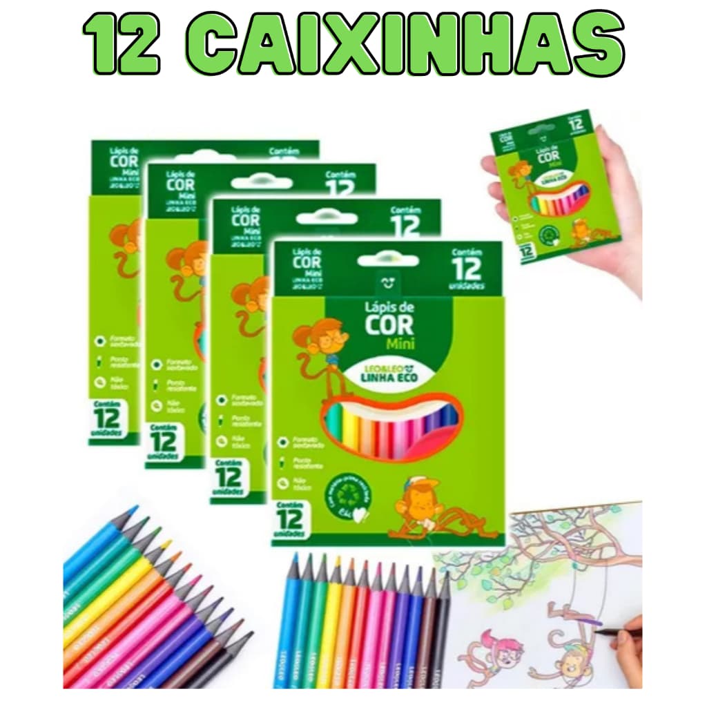 Mini lapis de cor 12 cores Leo e Leo /pacote com 12 unidades