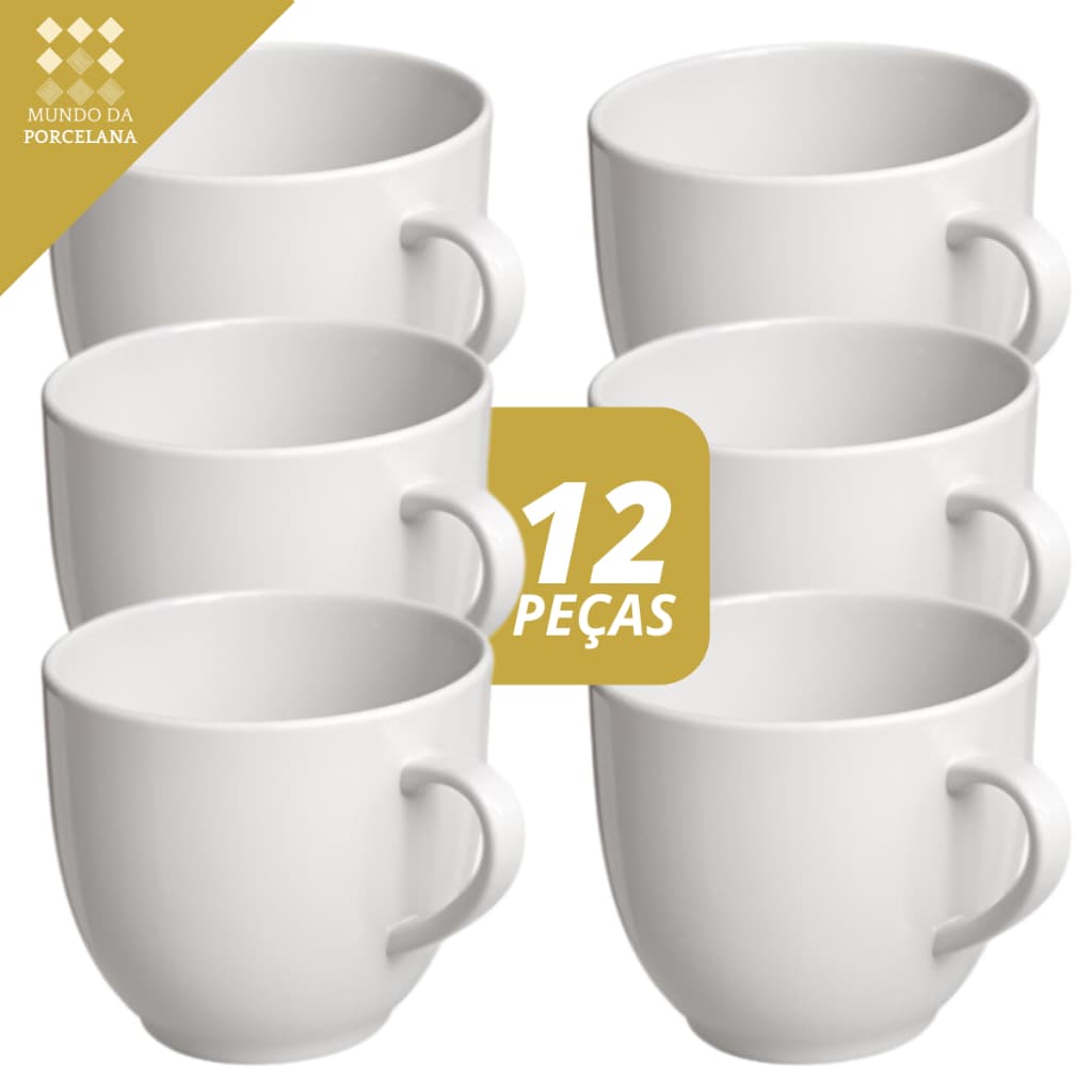 Jogo 12 Xicara Caneca Café Chá Branca 170ml Porcelana Lisa Chicara Hotel Cafeteria Eventos Buffet Decoracoes