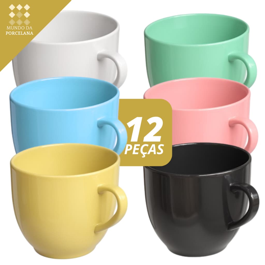 Jogo 12 Xicara Café Chá 170ml Porcelana Colorida Chicara Cantinho Cafe Presente