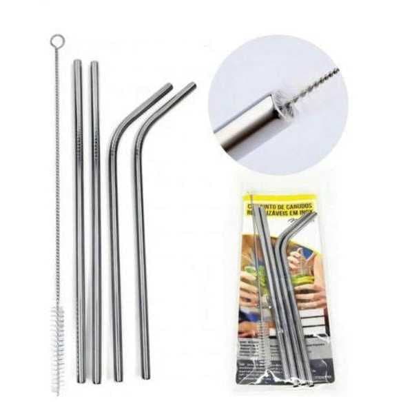 Canudo de inox reutilizável - kit 3 canudos de inox e uma escovinha de limpeza