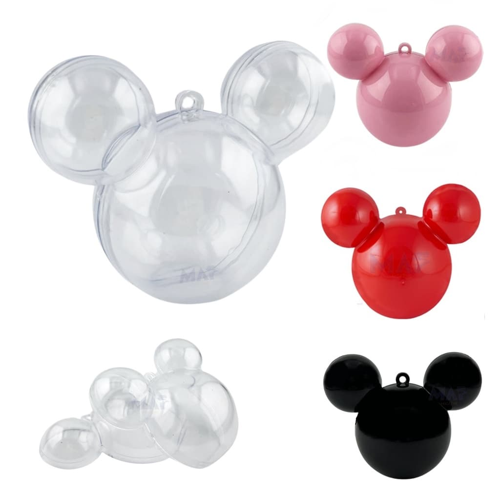 30 Esfera Acrílica Cabeça Mickey Ou Minnie Kit Natal e Lembrancinhas Bola Baleiro