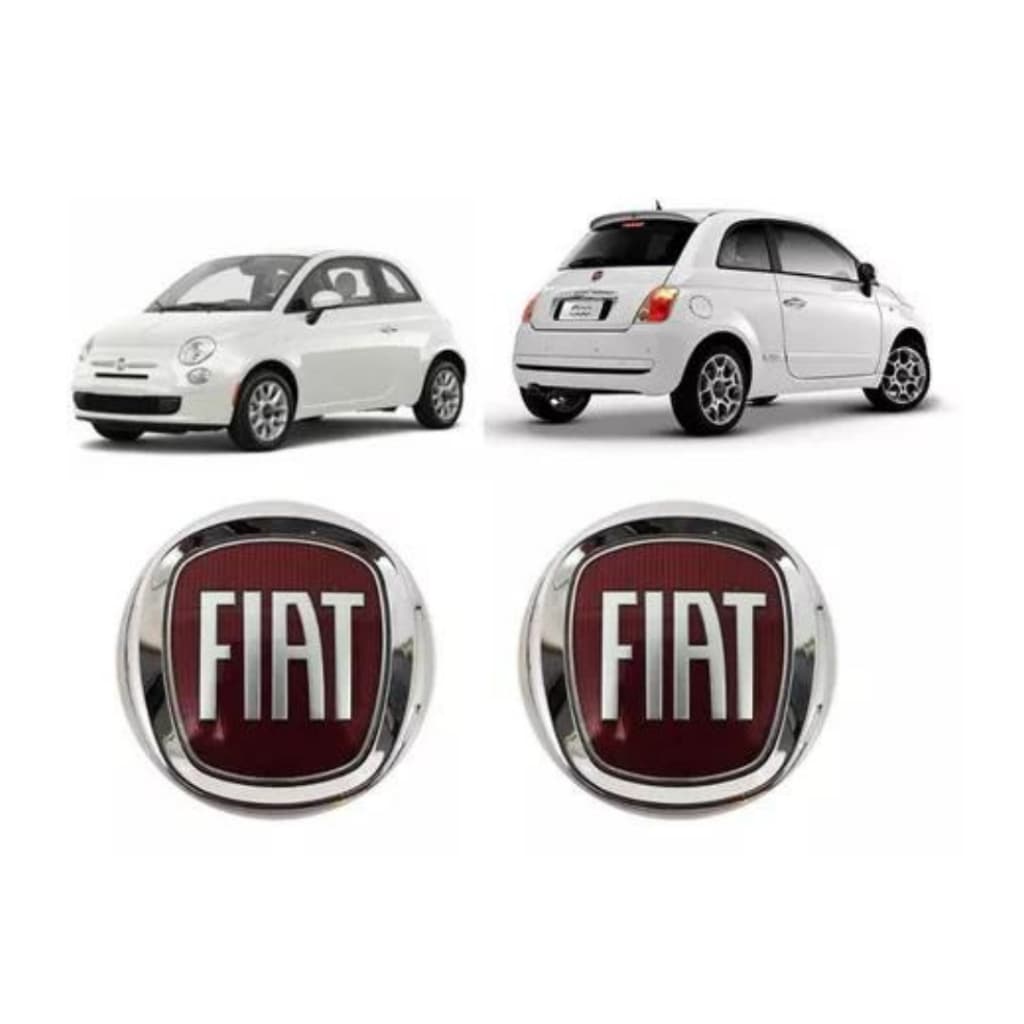 Kit Emblema Grade Dianteira Porta Mala Fiat 500 Vermelho