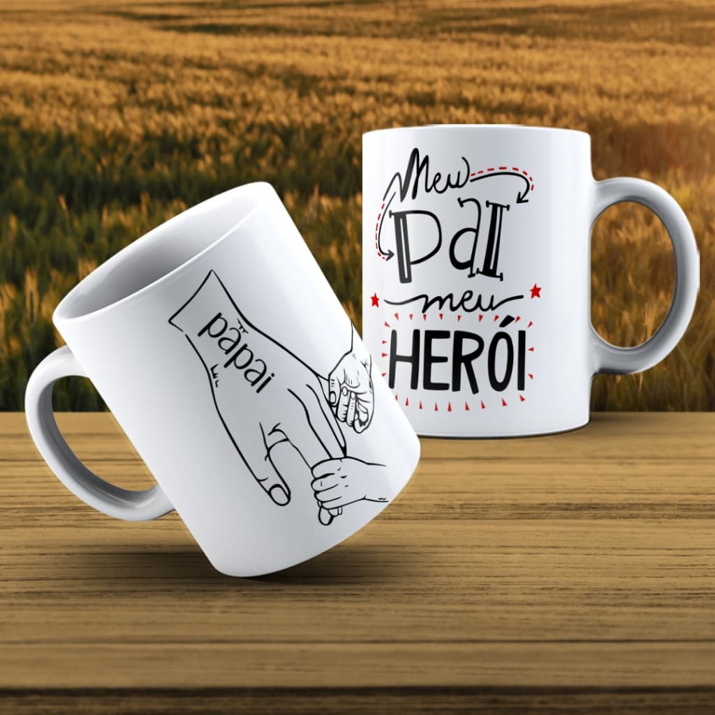 Caneca Personalizada Dia Dos Pais Segurando Mão do Pai Segurando A Mão Da Vovô