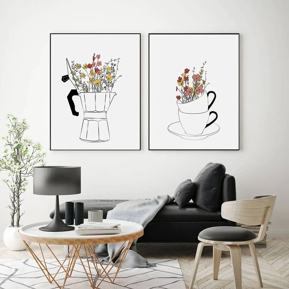 Kit Quadros Decoração xicara cozinha Flores