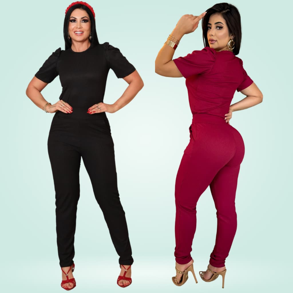 Kit 2 Conjunto Canelado Manga Princesa Casual Dia a Dia Trabalho Uniforme
