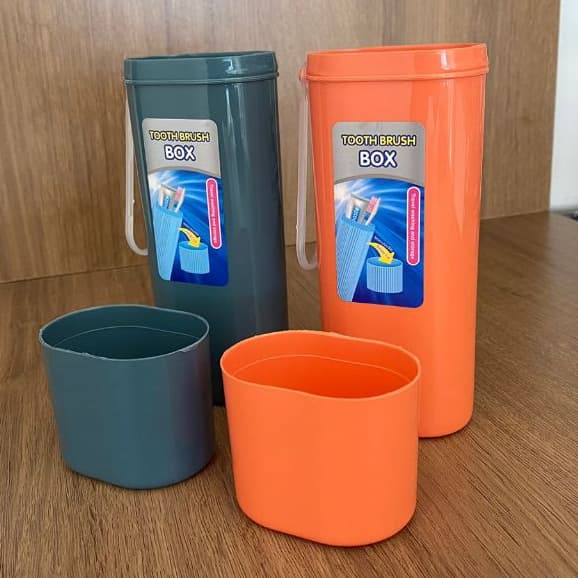 Kit 2 Porta Escova de Dente e Creme Dental Estojo Multiuso Plástico para Bolsa Cápsula Cor Variada