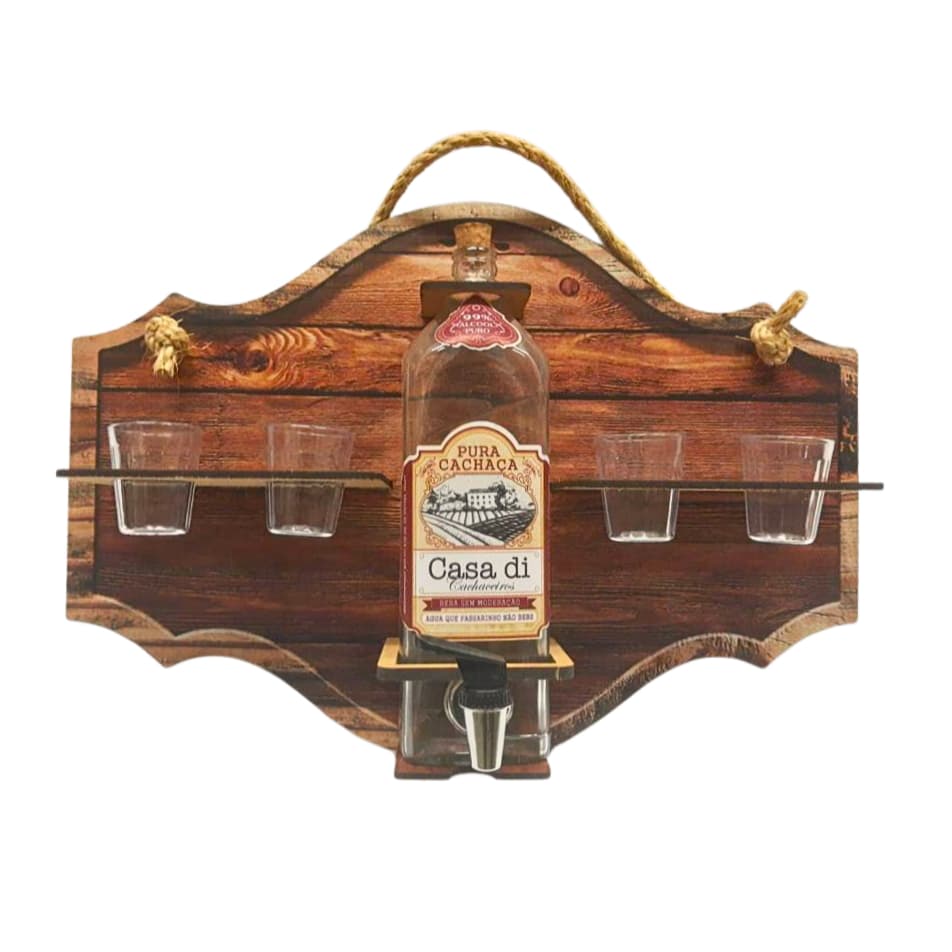 Pingometro Cachaça Parede Madeira + 4 Copos Presente Área Gourmet Bar Bebida Pronta entrega