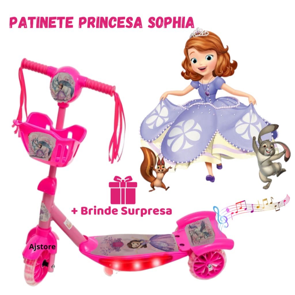 Patinete Infantil Princesa Sofia Musical Com Luzes 3 rodas + Surpresa + Entrega em Todo Brasil