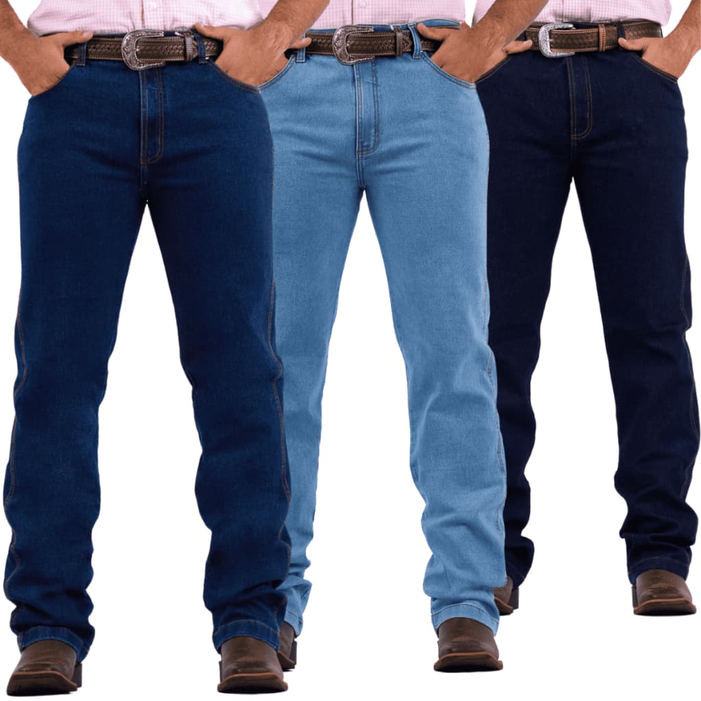 Kit 3 Calças Jeans Pura Raça Country Cowboy Cut Masculina Elastano Premium