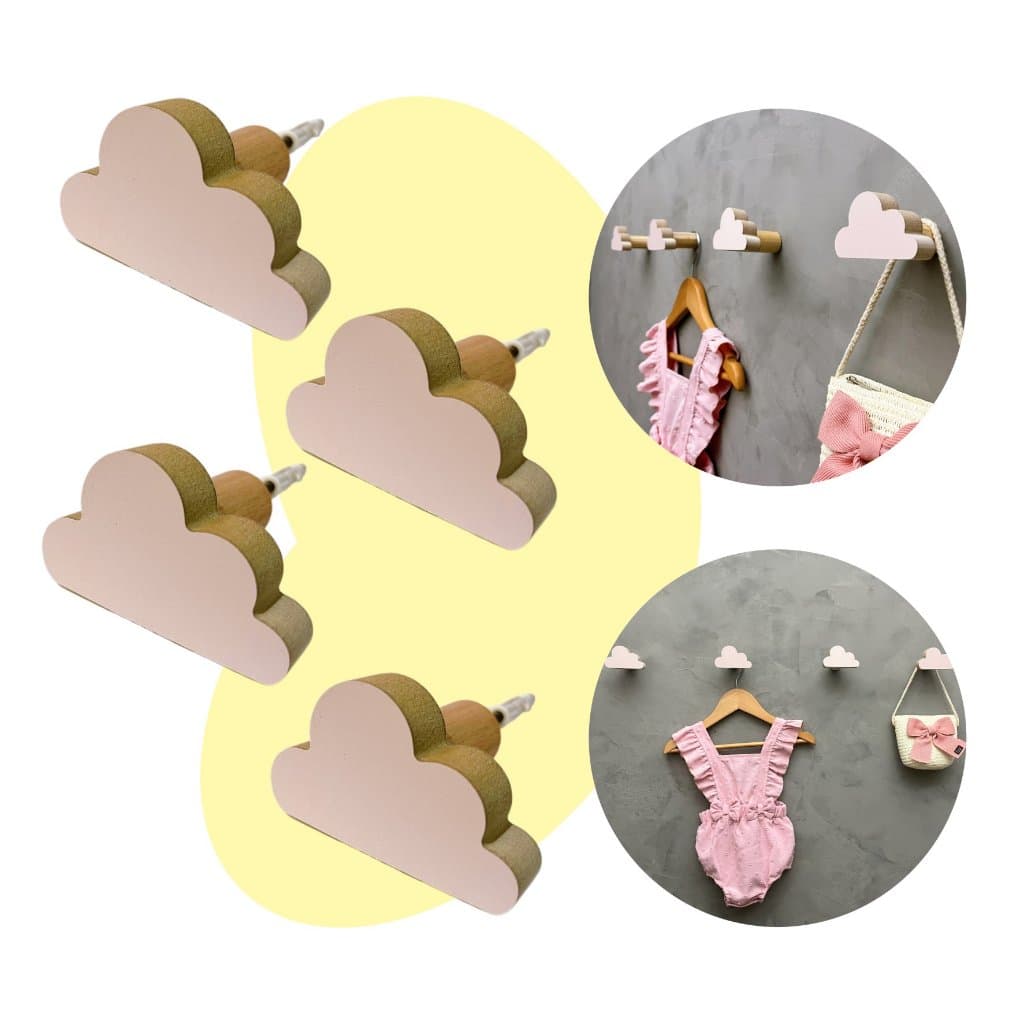 4 Ganchos de parede nuvem infantil decoração bebê 4Nubb15c