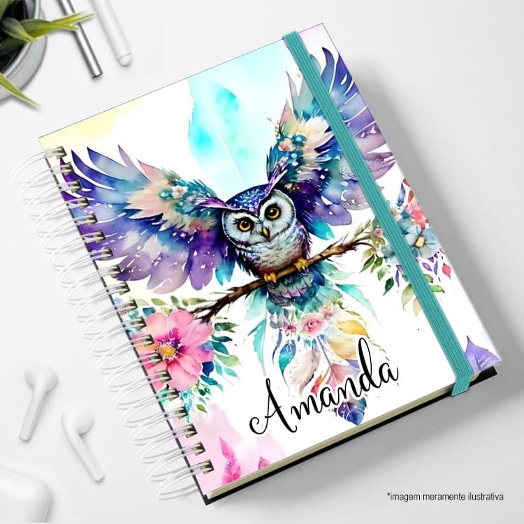 Agenda personalizada coruja 2026 datada caderno capa dura personalizado com nome pais