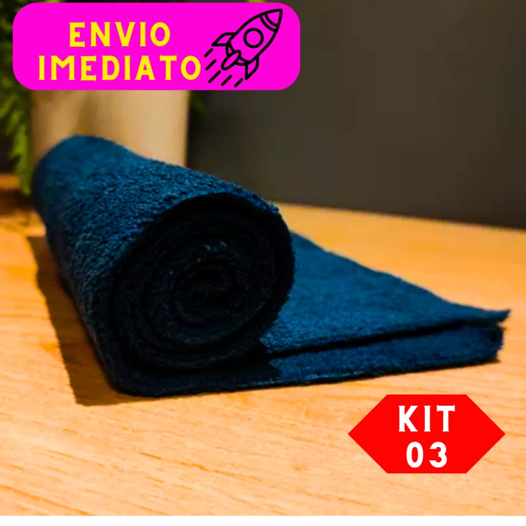 Kit 03 Toalhas De Microfibra Alta Capacidade De Absorção Cores Variadas Não Solta Fiapos 40x40