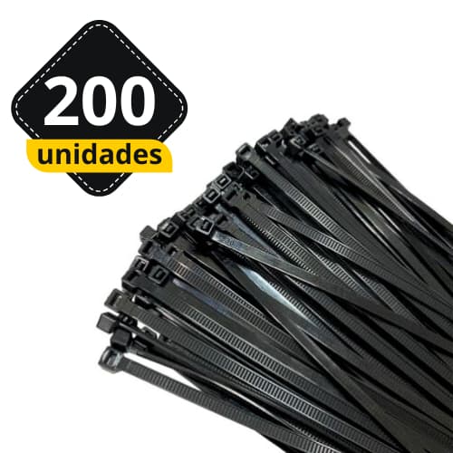 kit 200 Enforca Gato Cinta Plástica Nylon Abraçadeira Preto 15,5 cm