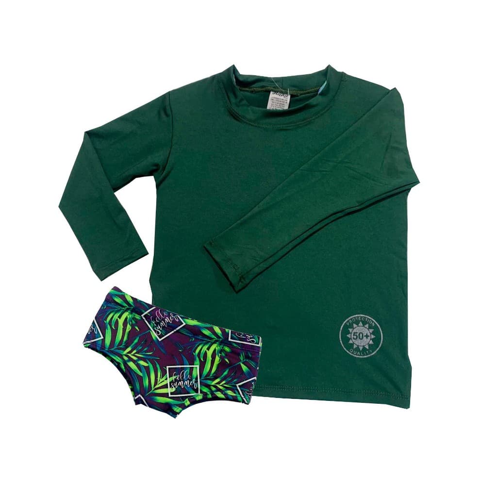 Conjunto UV infantil / juvenil camisa UV + sunga de proteção solar praia piscina 1 ao 16 anos