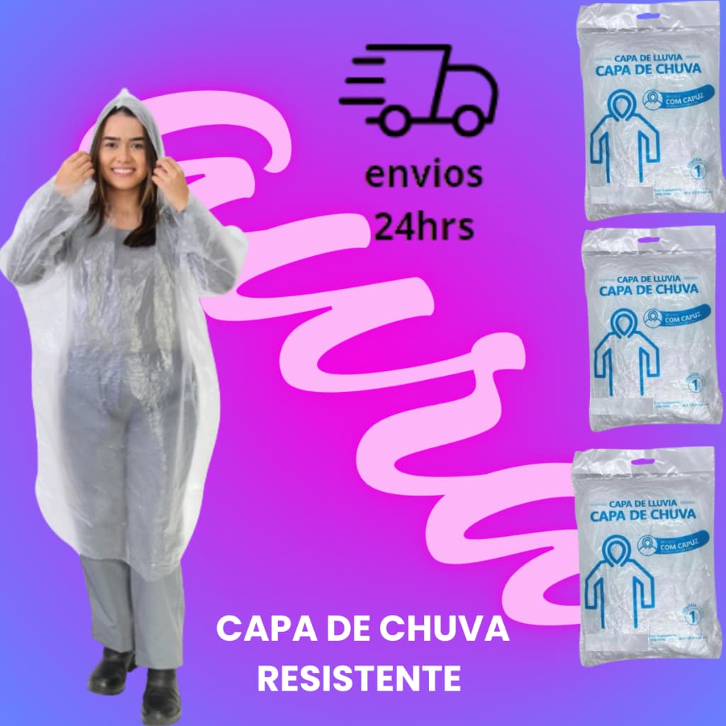 100 Capas de Chuva Descartável Transparente Unisex