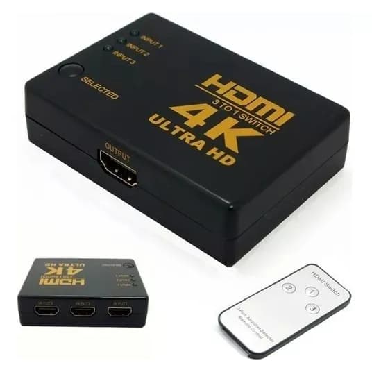 Hub Switch Splitter Divisor Hdmi 3 Portas Ultra Hd 4k Com Controle Remoto