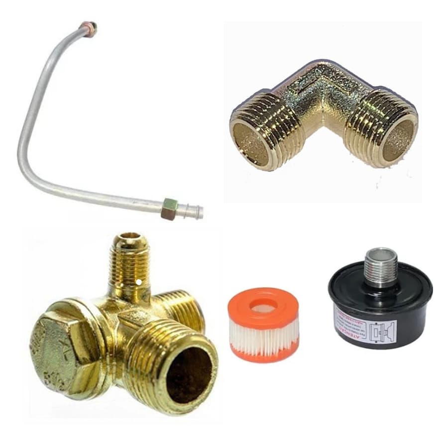 Kit Peças Compressores de Ar com Serpentina Cano + Valvula de Retenção + Cotovelo + Filtro de Ar