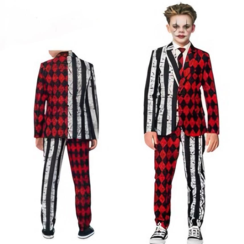 Terno de Palhaço Com Gravata Infantil Para Halloween Festa Fantasia Para Menino Coringa