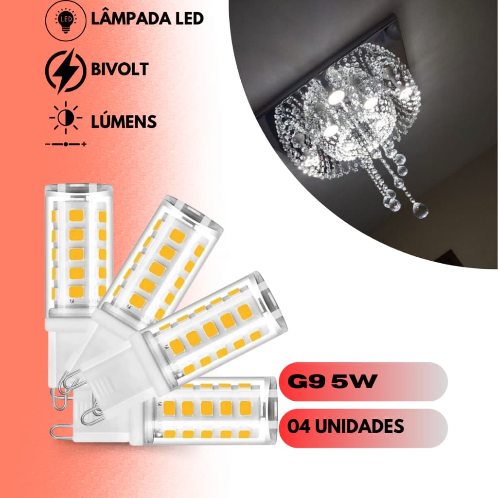 Kit 4 Lâmpada Led G9 5W Halopim Bipino 110/220V Halopin Lustres Arandelas