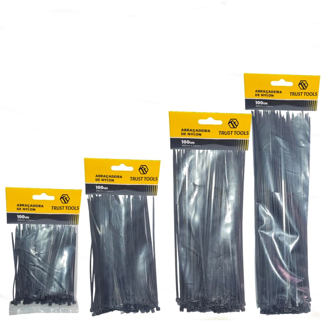 Kit 4 Abraçadeira Enforca Gato De Nylon 400 Und. Preto 10cmx2,5mm 15cmx2,5mm 20cmx2,5mm 25cmx3,5mm