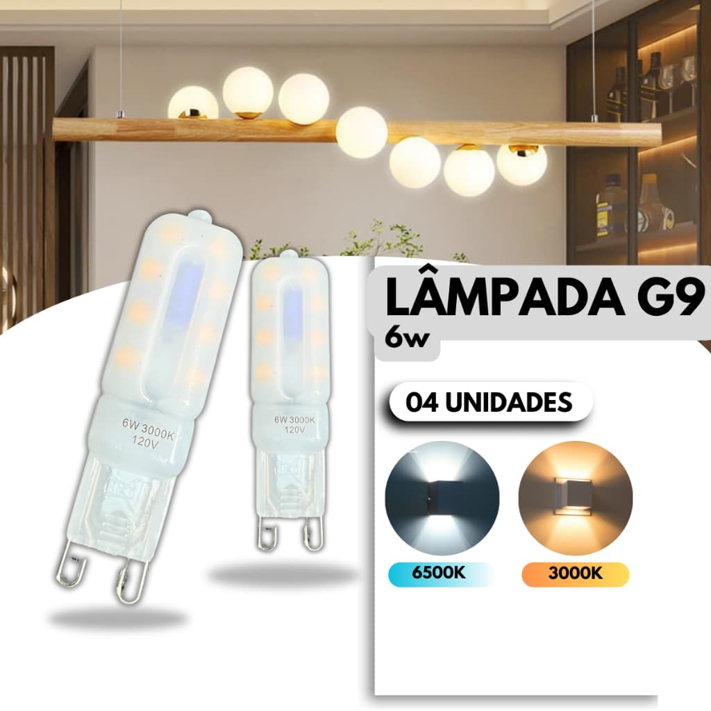 Kit 4 Lâmpada Led G9 6W Halopin 110V 220V Branco Quente 3000K Branco Frio 6500K'