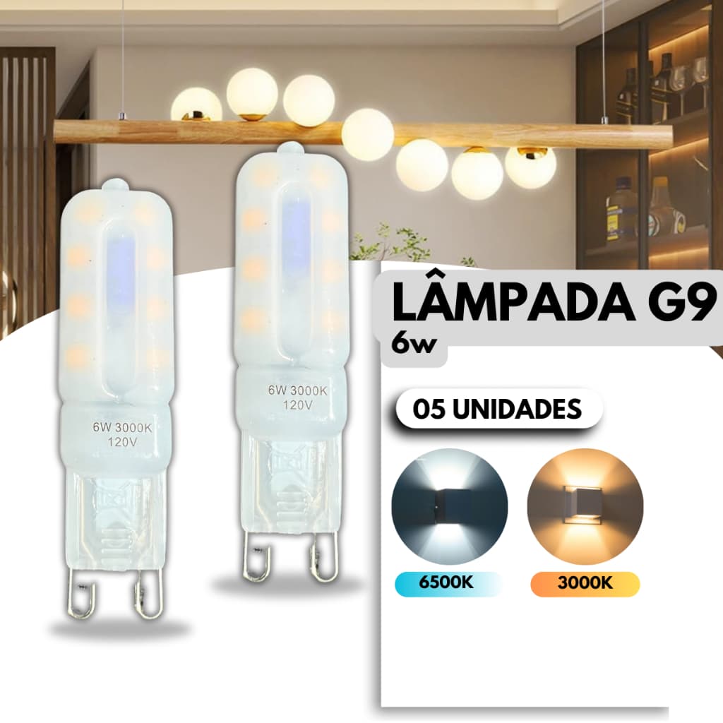 Kit 5 Lâmpada Led G9 6W Halopin 110V 220V Branco Quente 3000K Branco Frio 6500K'