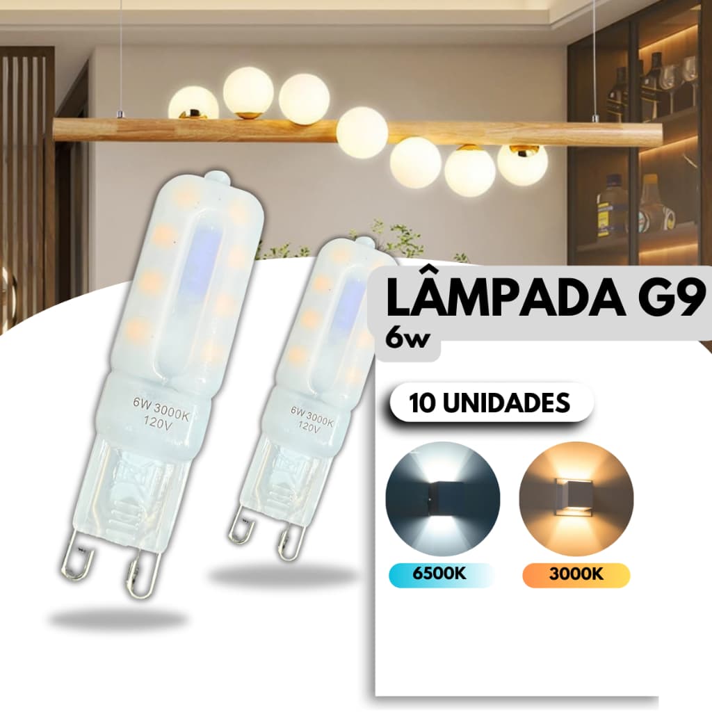 Kit 10 Lâmpada Led G9 6W Halopin Bipino 110V/220V Branco Quente 3000K Branco Frio 6500K