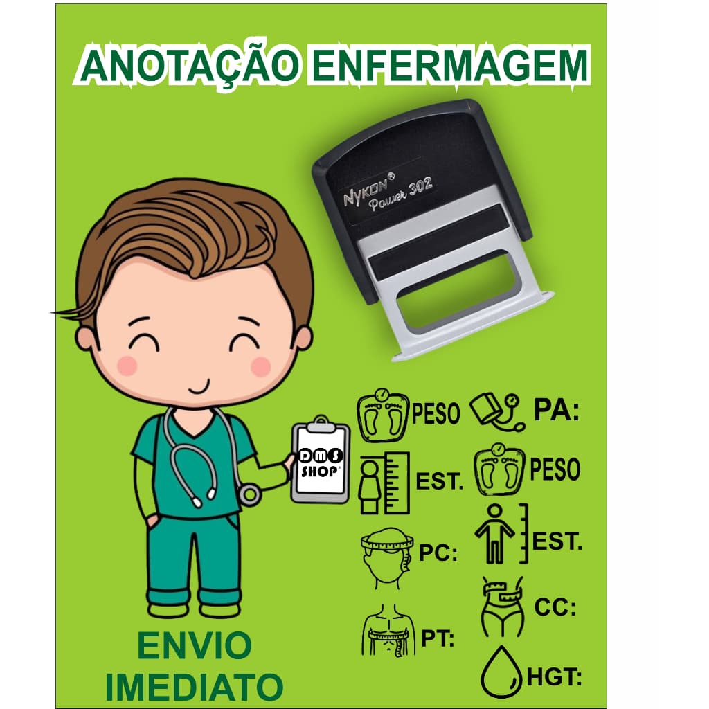Carimbo de anotação de enfermagem com ou sem coren.