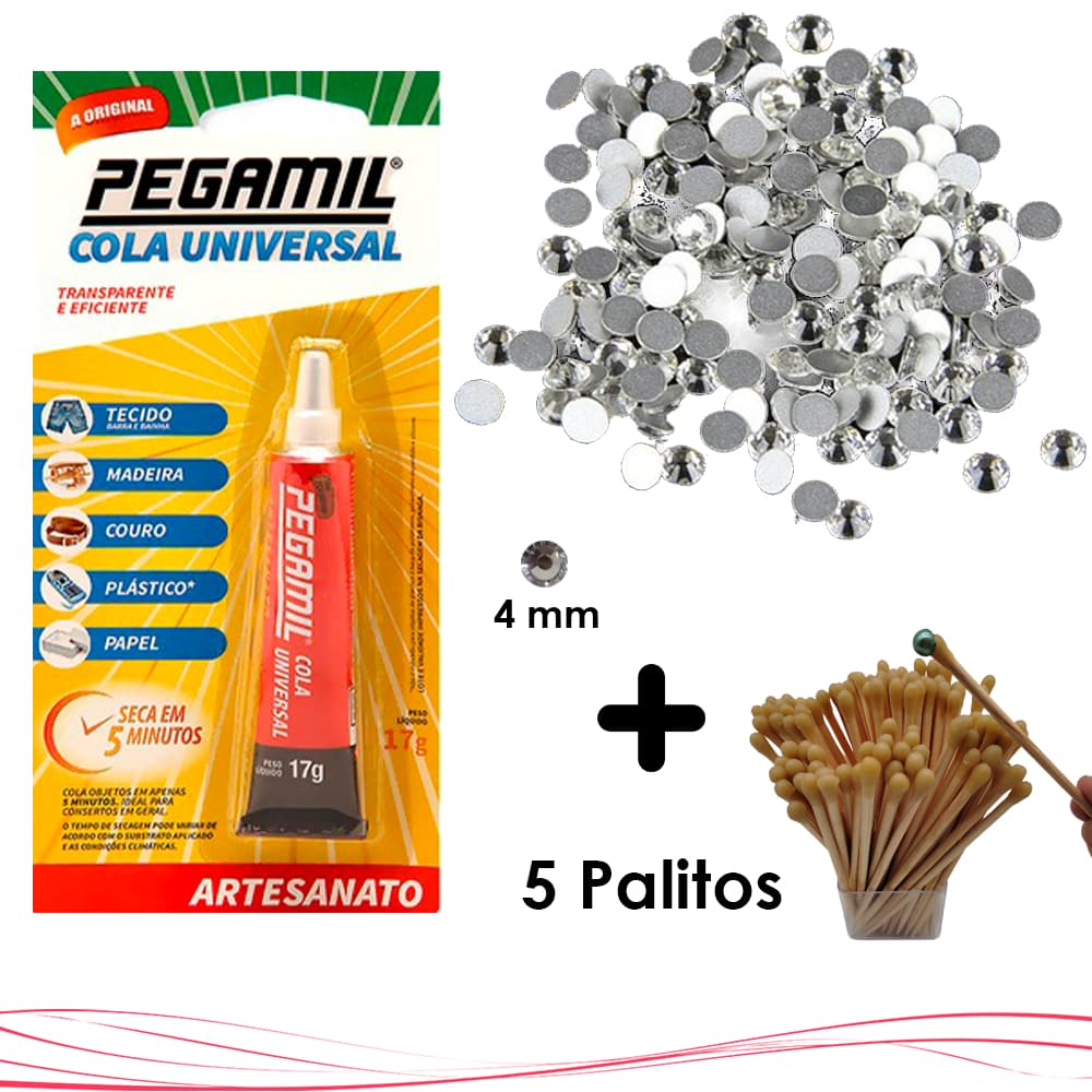 Cristal Chaton Base Reta 4mm Para Colagem 450 unidades C/ Cola +Aplicador Prático