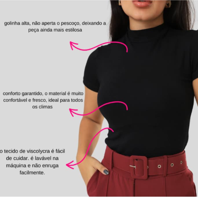 Blusa Social Feminina Gola Alta Manga Curta Viscolycra Diversas Cores Fab Propria