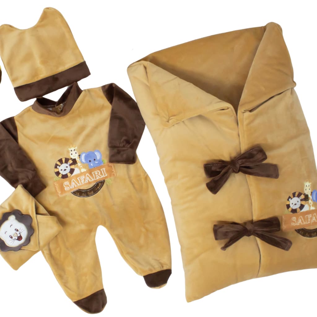 Saída Maternidade Bebê Menino Safari Bege Com Saco De Dormir Saida Maternidade Bebe Enxoval