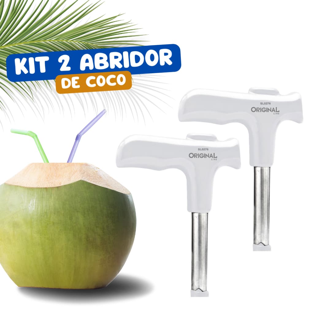 Abridor Fura Coco Verde de Inox Cabo de Plástico Perfurador Manual Profissional Prático Resistente