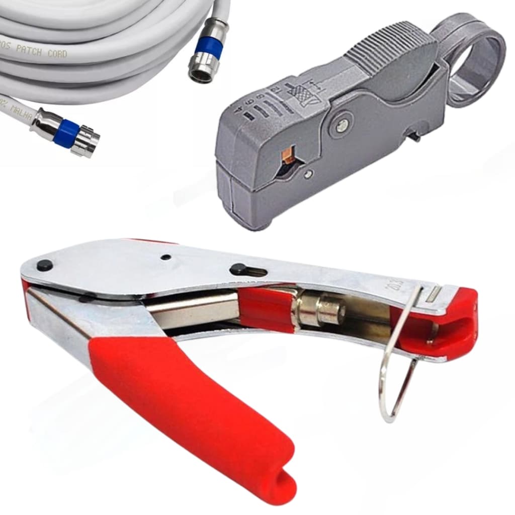 Alicate Pressão Crimpar Conector Antena RG59 / RG6 RF + Decapador de Coaxial HY332