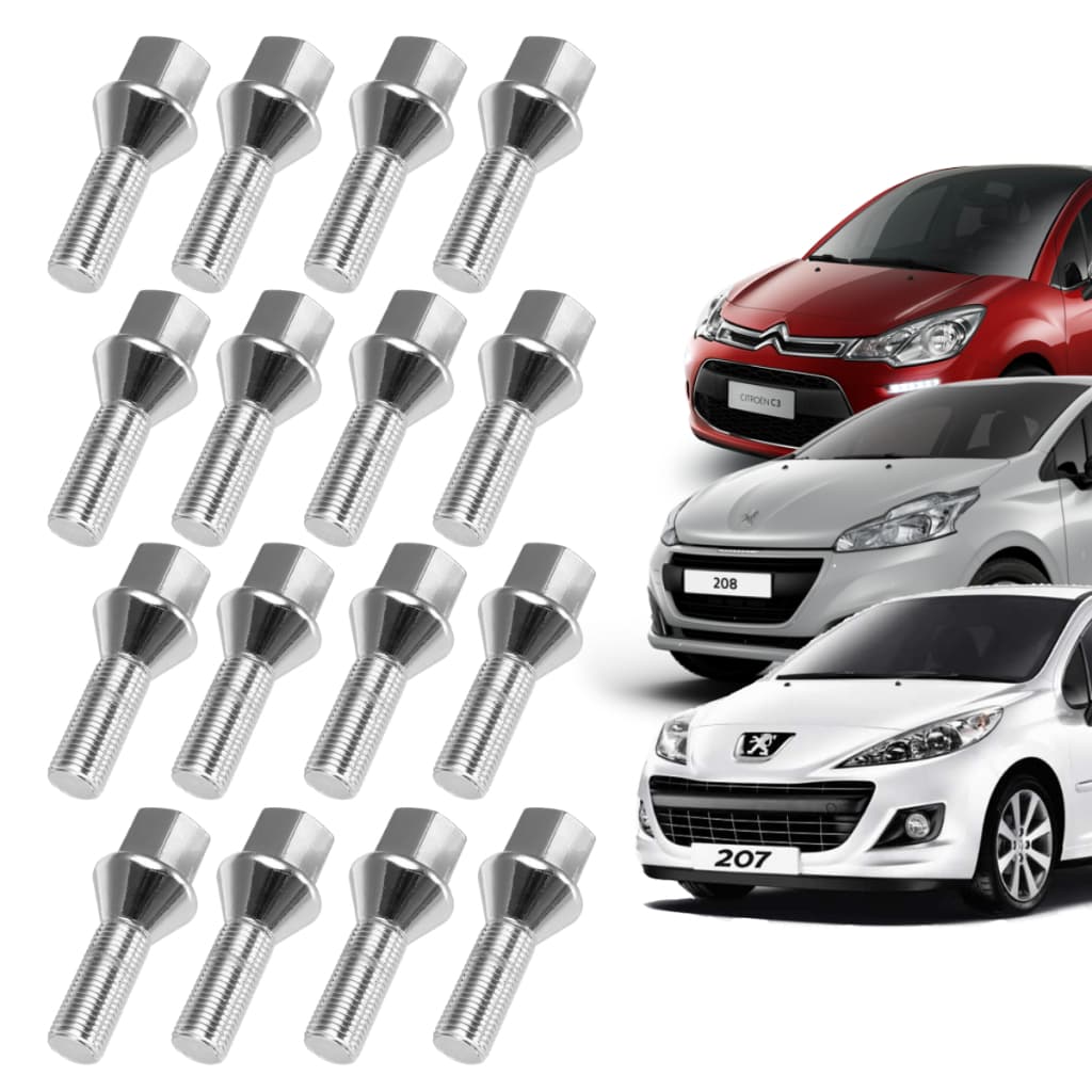 Jogo 16 Parafusos Roda Liga Leve Cromado Peugeot 206 207 307 Citroen