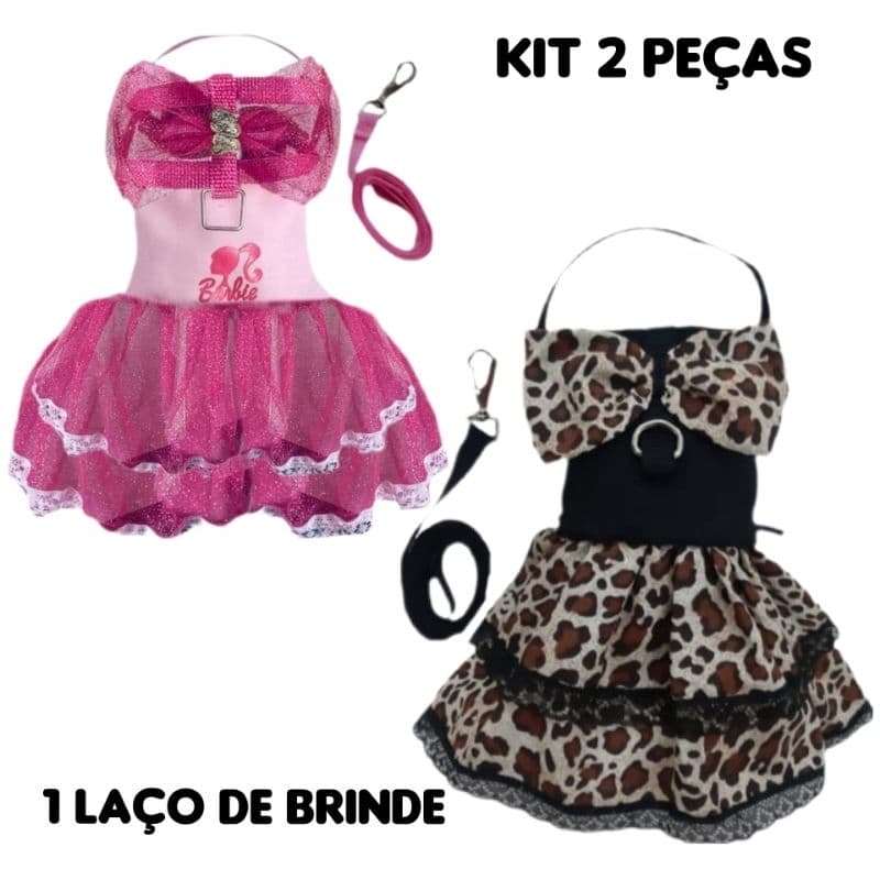 COLEIRA PEITORAL VESTIDO com GUIA PASSEIO CACHORRO