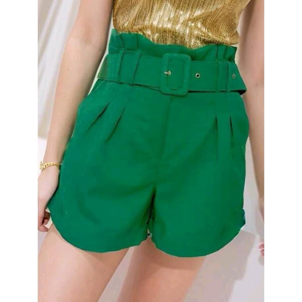 short feminina com cinto mais alto e ziper Alfaiataria
