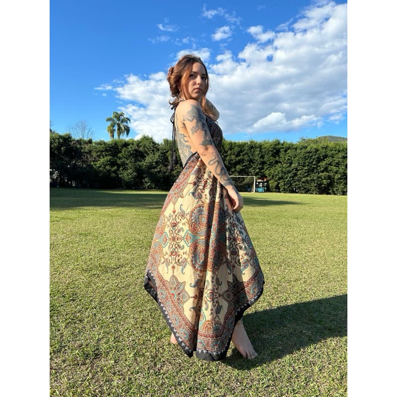 Vestido de Pontas Costas Aberta Premium Hippie Rave