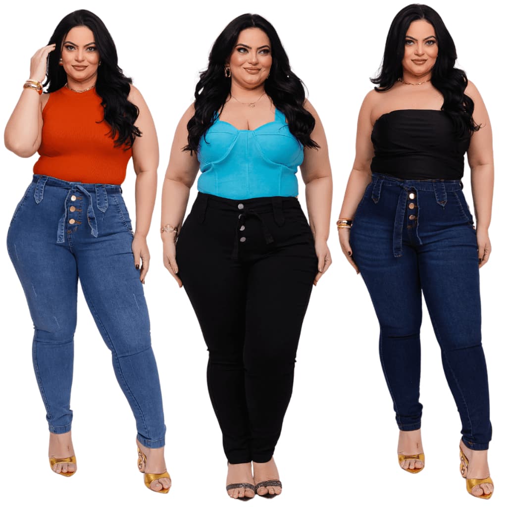 Calça Jeans Feminina Plus Size Cintura Alta Premium Com Lycra