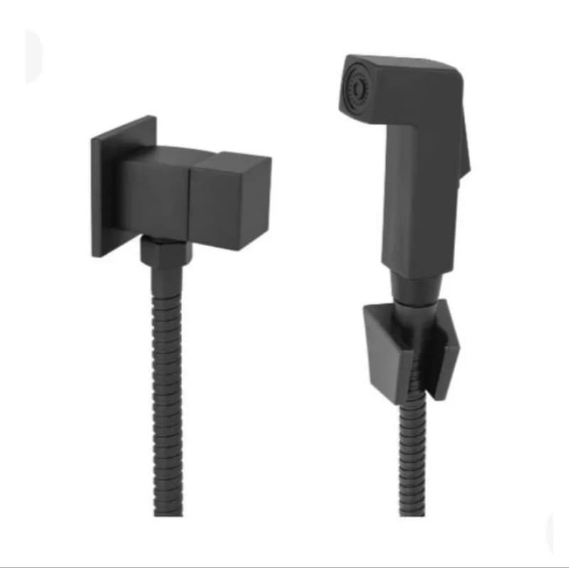 Kit Ducha Higenica Luxo Quadrado Preto 1/4 Volta Gatilho em ABS 15083B