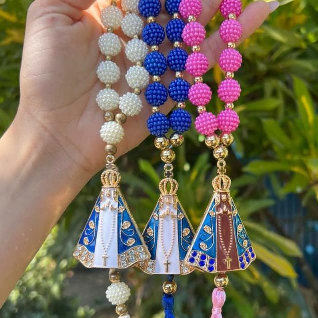 Terço Dezena Religiosa Nossa Senhora Aparecida Decoração Para Carro Casa Proteção