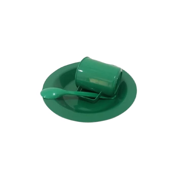2 Kit Merenda Escolar Verde Prato Colher Caneca Plástica