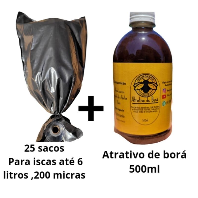 kit Atrativo de borá 500ml+25 sacos para isca até 6 litros