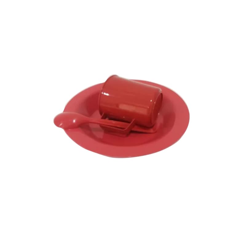 2 Kit Merenda Escolar Prato Colher Caneca Plástica Vermelho