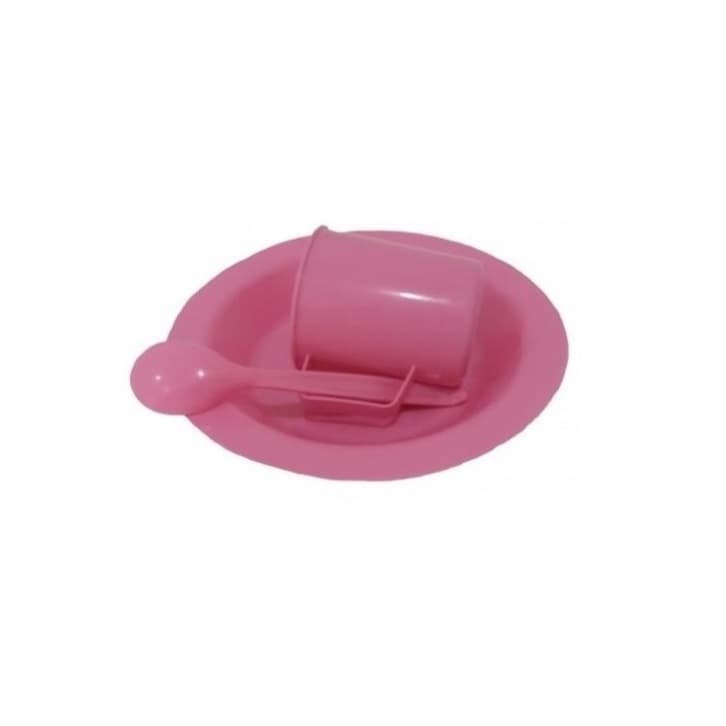 2 Kit Merenda Escolar Prato Colher Caneca Plástica Rosa