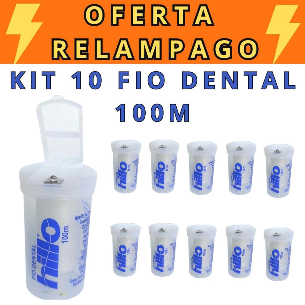 KIT 10 Fio Dental 100 Metros Sabor Menta Branco Hillo - Promoção Higiene Bucal Cuidados Pessoais