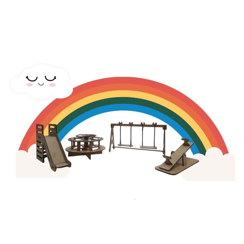 Kit Parquinho Para Casinhas Em Mdf - 4 Itens De Brinquedo Infantil