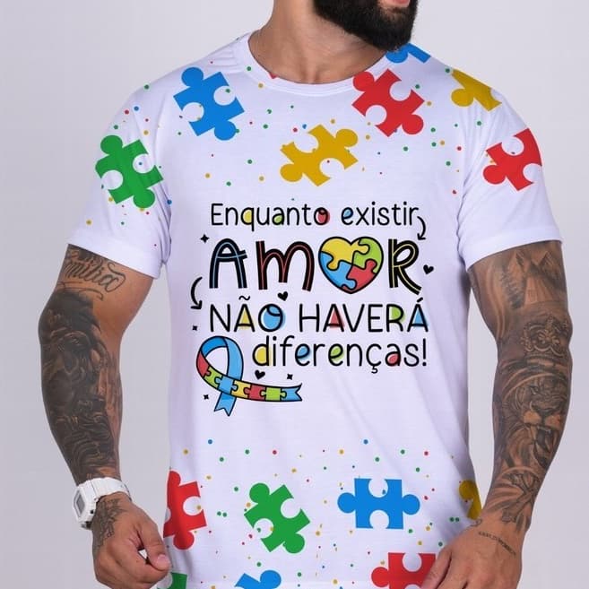 Camiseta Masculina Estampada Premium Autismo Enquanto Existir Amor...