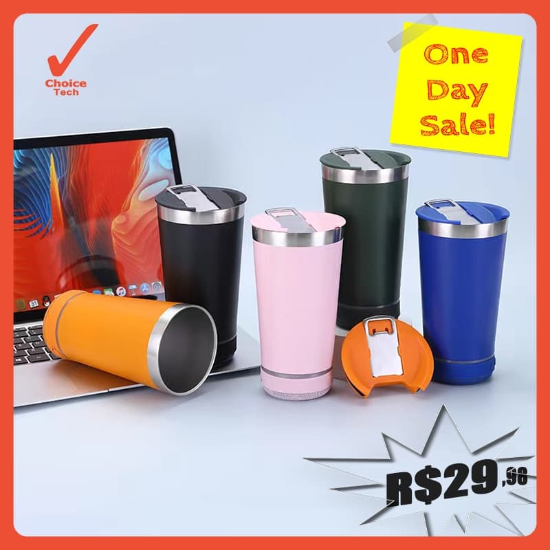 14OZ Copo Térmico Copo Térmico Caixa de Som Bluetooth 2 em 1 Abridor De Garrafa Led Café Vinho Chimarrao Aço Inoxidável
