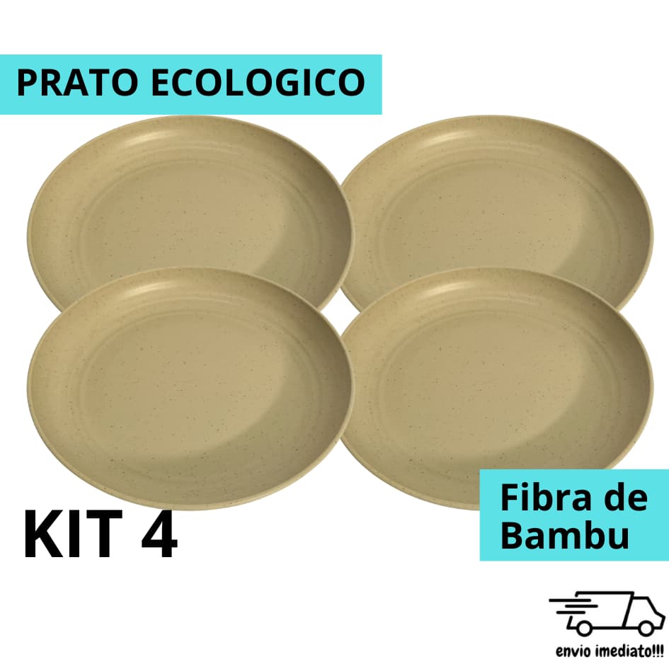 Pratos Ecologico Medio Fibra de Bambu KIT 4  Comida Pratinho Louça Cozinha Mesa